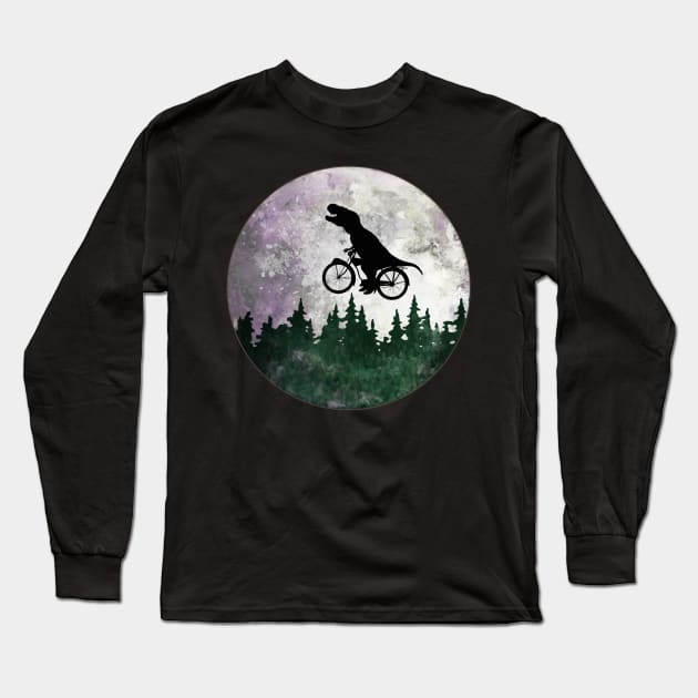 Dinosaur lover cyclist on the moon Long Sleeve T-Shirt by Collagedream